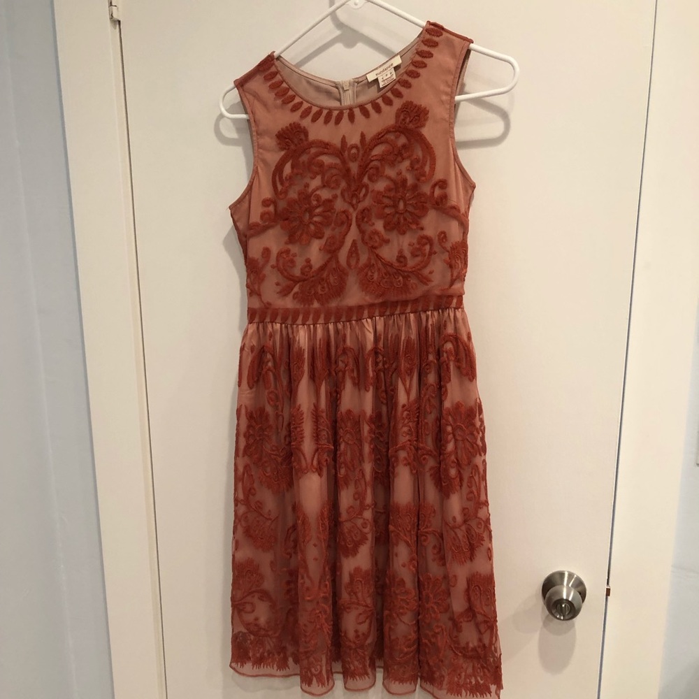 Red lace embroidered overlay dress